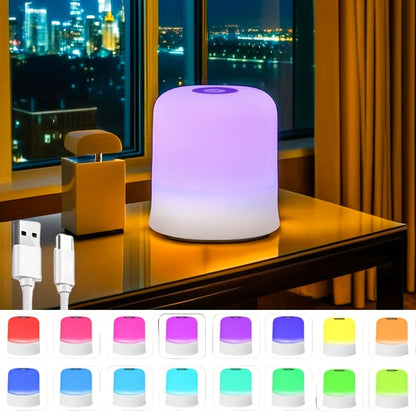 AMill Touch-Controlled USB LED Night Light - Color-Changing, Dimmable Compact Table Lamp for Bedroom Ambiance, 800mAh Rechargeable Battery, 7 Color Modes (Purple, Blue, Green, Red, Pink, White, Cream), Adjustable Brightness,