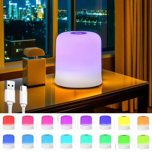 AMill Touch-Controlled USB LED Night Light - Color-Changing, Dimmable Compact Table Lamp for Bedroom Ambiance, 800mAh Rechargeable Battery, 7 Color Modes (Purple, Blue, Green, Red, Pink, White, Cream), Adjustable Brightness,