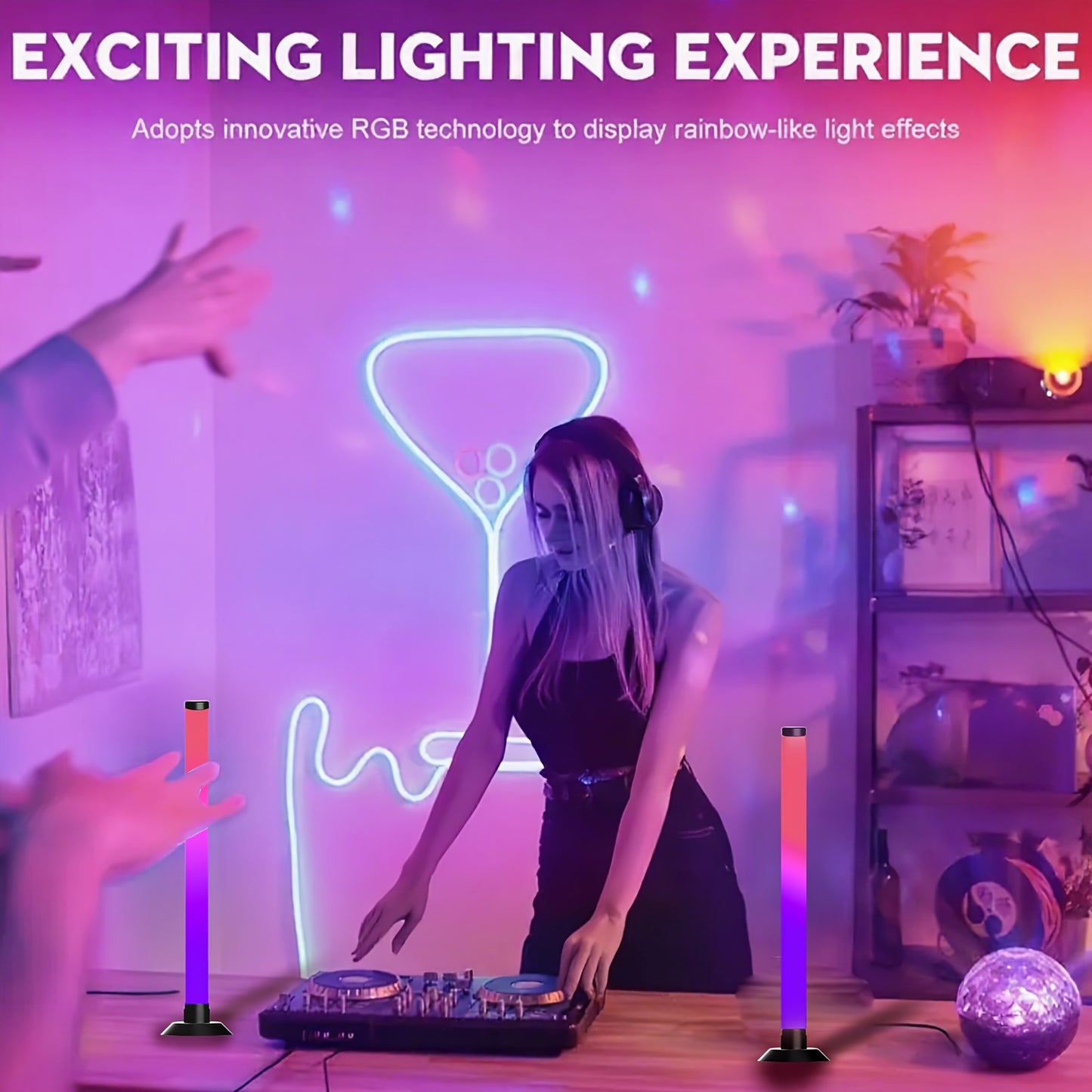 Smart LED Light Bars, RGB+IC Light Bar for Room, 16 Million Colors & 213 Preset Modes Gaming Lights, Remote Control & App Control, Dynamic Music Sync Mode TV Backlight, USB Powered Ambient Lighting---2pcs/set