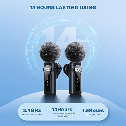 Professional Wireless Lavalier Microphone, Plug-and-Play Clip-On Mic with Auto Pairing Feature, Battery Indicator, Portable Magnetic Mount, Noise Reduction Suitable for iPhone 15/16, Android, USB-C Devices, Live Streaming, Po