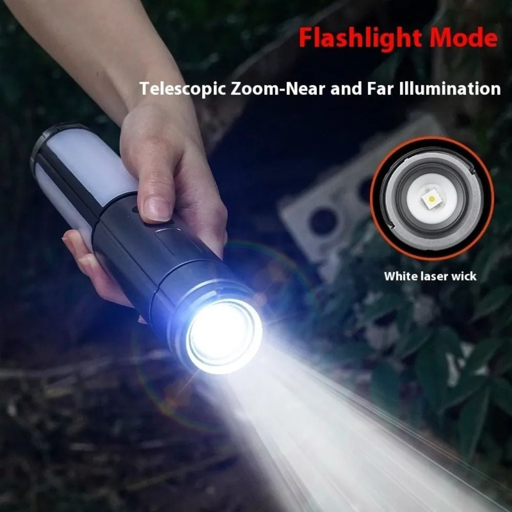 2-in-1 LED Camping Light with High Brightness Flashlight - 4 Extendable Rods, 270° Adjustable Beam, Hook Design, Removable Shade Cover, Dual Use for Switch Mode, USB Rechargeable Camping Light Holder Base, Ideal for Outdoor