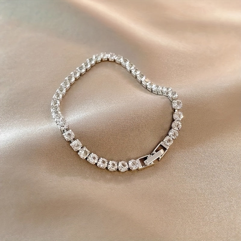 1pc Alloy Hip Hop Tennis Bracelet with Shiny Zirconia for Men and Women, Trendy Unplated Chain Wrist Jewelry for Daily and Party Accessory