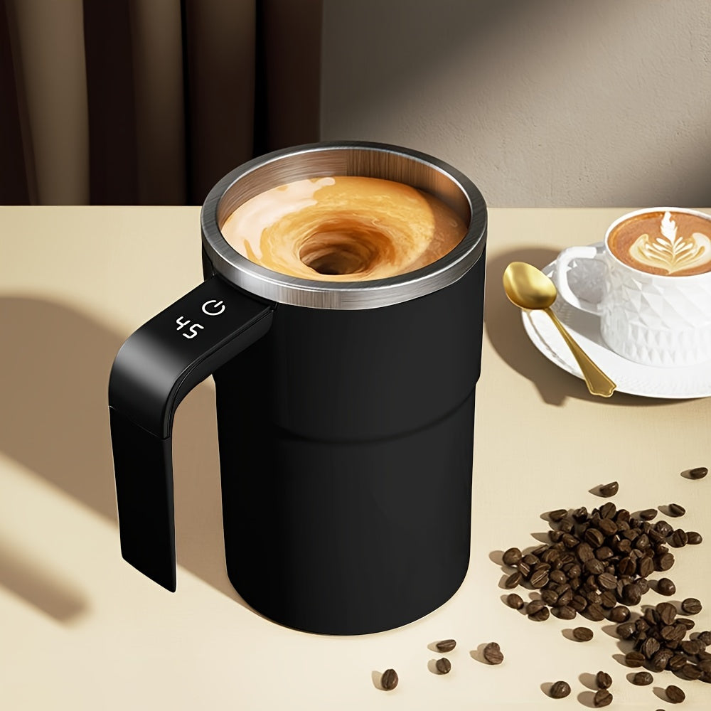 [Rechargeable Self-Stirring Coffee Mug] Fri Life Rechargeable Self-Stirring Coffee Mug with Temperature Display, USB Charging, Sealed Travel Tumbler for Milk, Chocolate, Mocha,Stainless steel liner,Auto Power Off-Heat Preserv