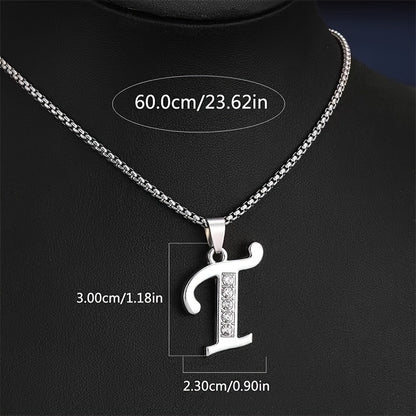 Stainless Steel Hip Hop Initial Necklace, Glass Embedded Alphabet Pendant, Daily Occasion Jewelry, Ideal Graduation Gift, All-Season Accessory, Perfect for Halloween, Daily Wear Jewelry|Hip Hop Style|Glass Embedded Lette