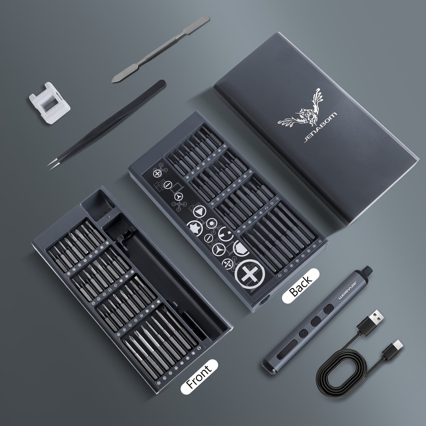 JENABOM 68 In 1 Precision Screwdriver Set Rechargeable Cordless Electric Screwdriver Set Magnetic Screwdriver Head Fast Charging with LED Light