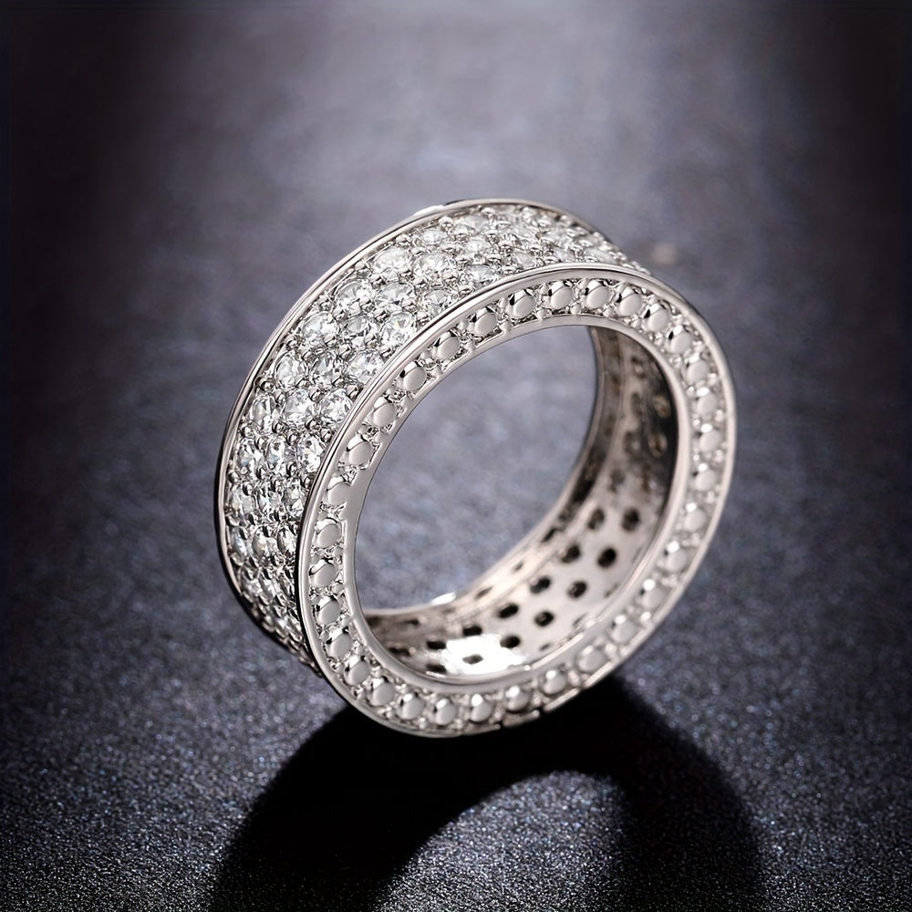 Gorgeous Super Sparkling Zirconia Silver-Plated Ring Fashion Forward Luxury Ring Neutral Ring Men's And Women's Ring Men's Wedding Ring Daily Wear Jewelry