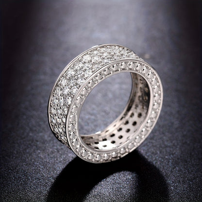 Gorgeous Super Sparkling Zirconia Silver-Plated Ring Fashion Forward Luxury Ring Neutral Ring Men's And Women's Ring Men's Wedding Ring Daily Wear Jewelry