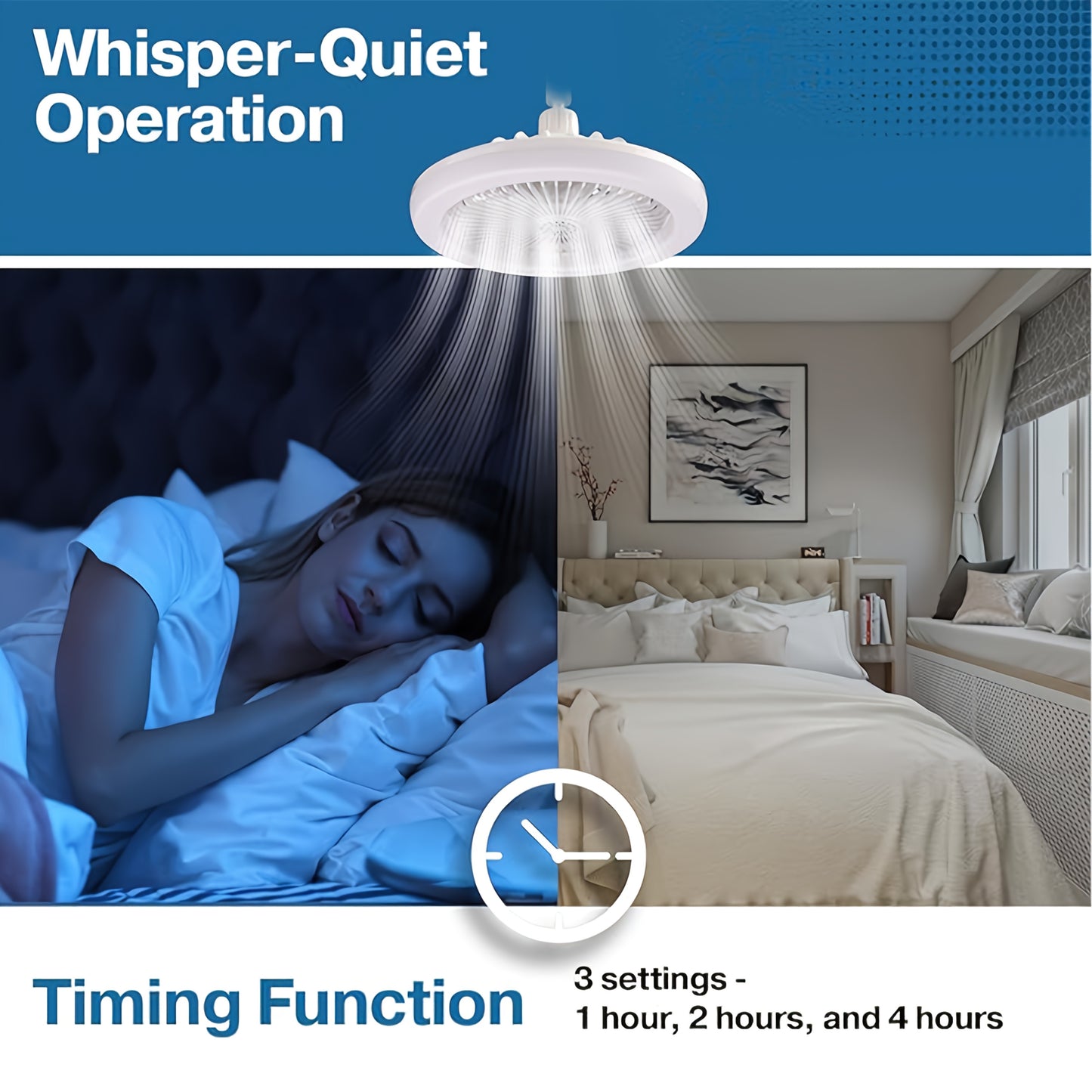 50W 25.4cm LED Smart Ceiling Fan Light with Remote Control, Color Changing and Dimming Features, 2In1 360 degrees Ceiling Fan with Light | E26/27 Socket, Dual Function Cooling and Lighting, Timing, Suitable for for Bedroom, k