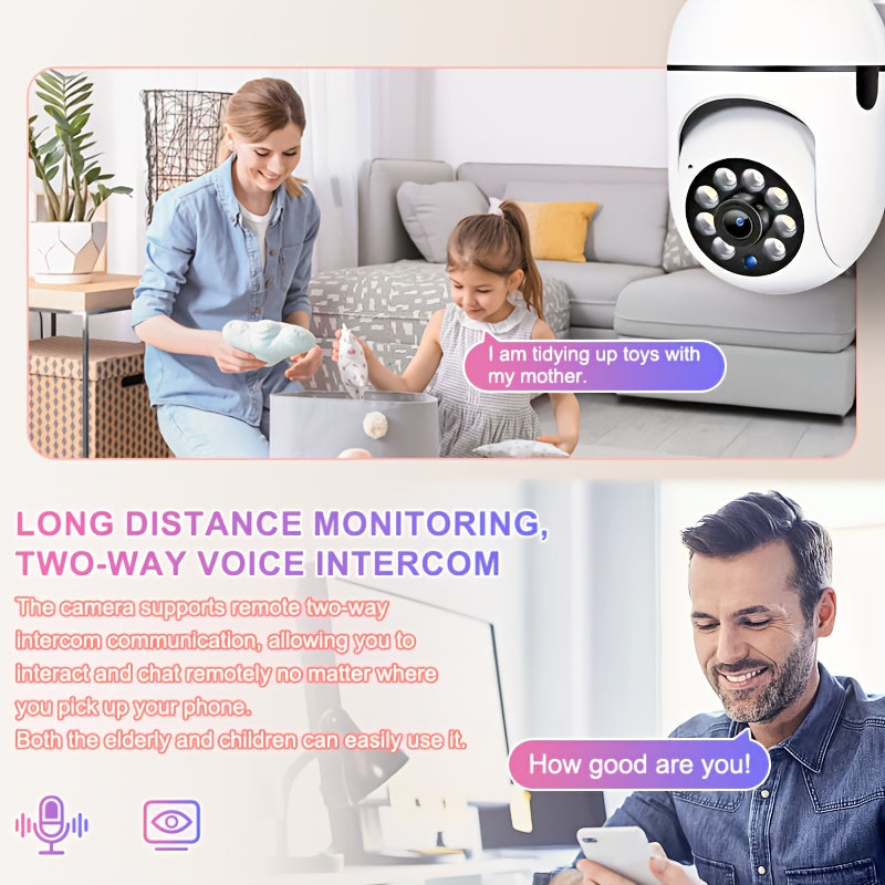 Spherical safety camera, motion detection, color night vision, alarm push, FHD wireless Wi Fi smart home safety camera, 355 ° panoramic monitoring camera, intelligent motion detection, two-way audio, only 2.4GHz, Wi Fi camer