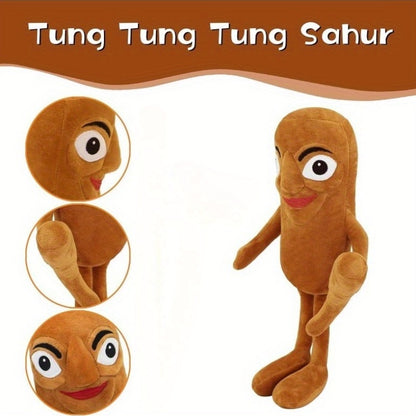 1pc Brainrot Tung Sahur 45.72cm Plush Stuffed Animal - Cute Cartoon Character with Big Eyes & Red Mouth, Soft Brown & Beige Plush Toy for Kids & Adults, Inspired Gift from Italy, Mixed Colors, Stuffed Plushies, Playful Design