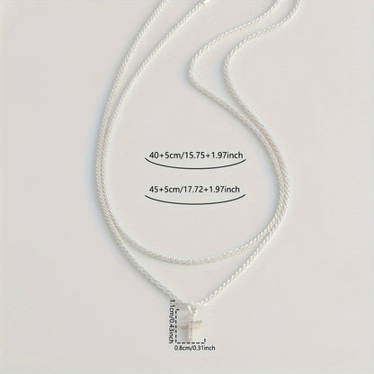 Sparkling Double-Layer Religious Faith Jesus Copper-Inlaid Synthetic Zirconia Cross Pendant Necklace for Women