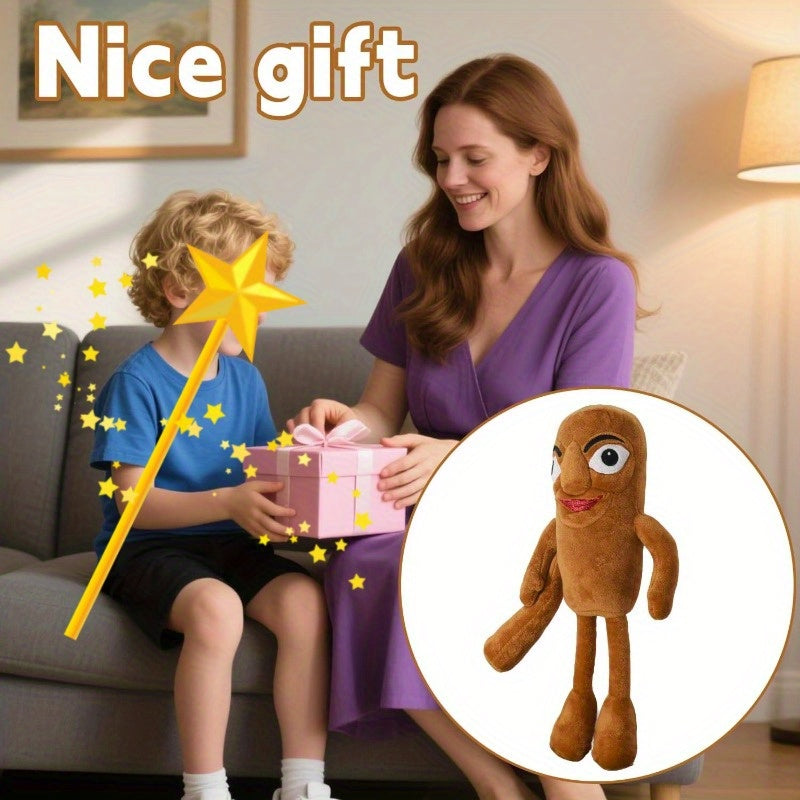 1pc Brainrot Tung Sahur 45.72cm Plush Stuffed Animal - Cute Cartoon Character with Big Eyes & Red Mouth, Soft Brown & Beige Plush Toy for Kids & Adults, Inspired Gift from Italy, Mixed Colors, Stuffed Plushies, Playful Design