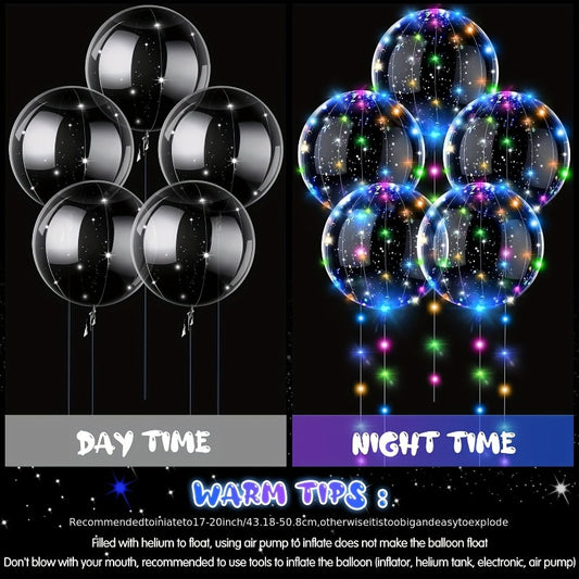 10pcs/7pcs/5pcs Colorful LED Glow Wave Balloons - Brightly Illuminated in the Dark, Party Decor for Weddings, Birthdays, and Holidays | Multicolor Lighting | Semi-Transparent Design | Includes AA Batteries | Celebration Ballo