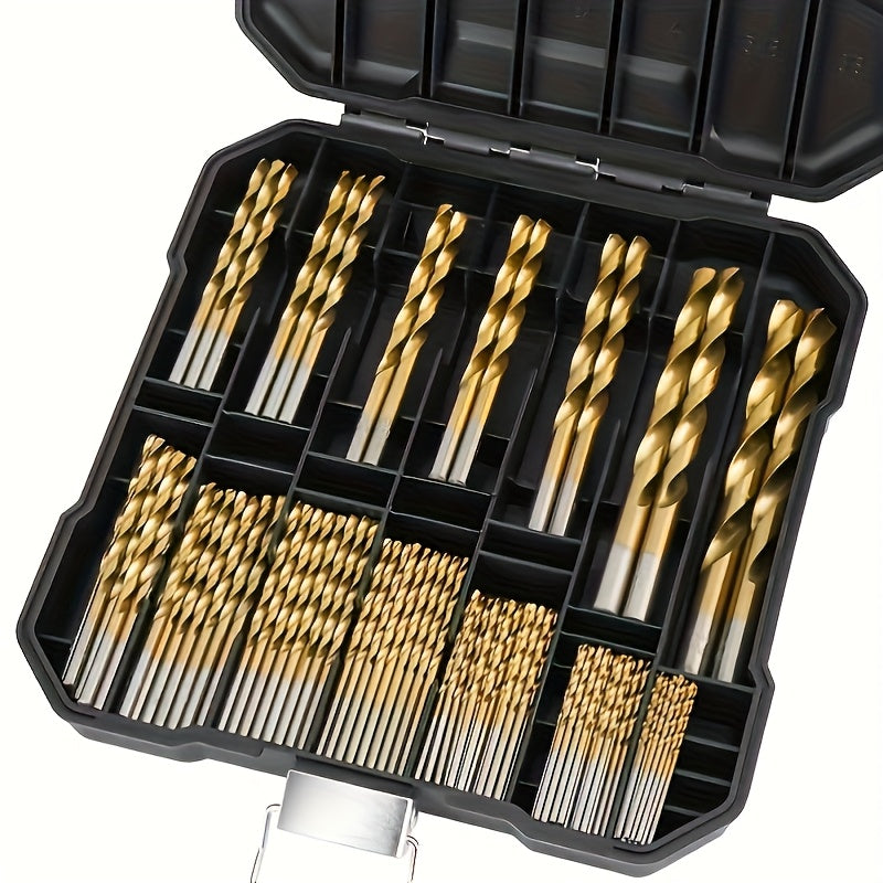 50pcs Titanium-Coated High-Speed Steel Drill Bit Set, 135° Pointed Tip, Suitable for DIY Crafts, Woodworking, Engraving, and Jewelry Making - Sizes from 1/25" to 1/8", Metal Cylindrical