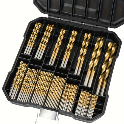 50pcs Titanium-Coated High-Speed Steel Drill Bit Set, 135° Pointed Tip, Suitable for DIY Crafts, Woodworking, Engraving, and Jewelry Making - Sizes from 1/25" to 1/8", Metal Cylindrical