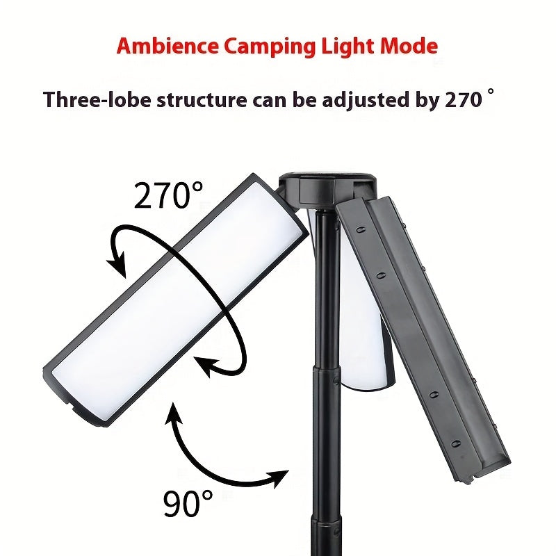 2-in-1 LED Camping Light with High Brightness Flashlight - 4 Extendable Rods, 270° Adjustable Beam, Hook Design, Removable Shade Cover, Dual Use for Switch Mode, USB Rechargeable Camping Light Holder Base, Ideal for Outdoor