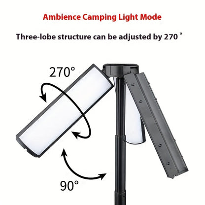 2-in-1 LED Camping Light with High Brightness Flashlight - 4 Extendable Rods, 270° Adjustable Beam, Hook Design, Removable Shade Cover, Dual Use for Switch Mode, USB Rechargeable Camping Light Holder Base, Ideal for Outdoor