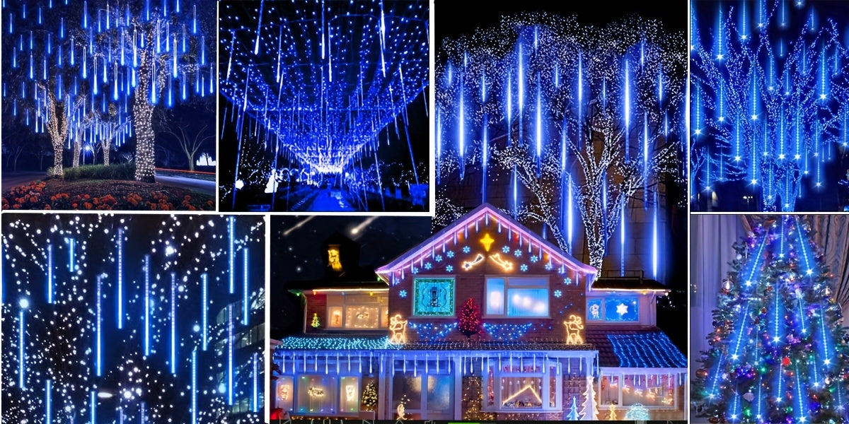 Loyyz Solar-Powered Meteor Shower Lights Outdoor - Meteor Shower Effect Garden Decorations with Solar Panel, IPX4 High Quality, for Wedding, Easter, Ramadan, Patio, Tree, Roof - Energy-Efficient LED String Lights, Out Side So