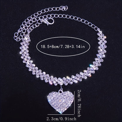 2pcs/set Fashion Fashion Jewelry Luxury Sparkling Rhinestone Rhinestone Peach Heart Love Anklet Bracelet Set Ladies Party Wedding Engagement Jewelry