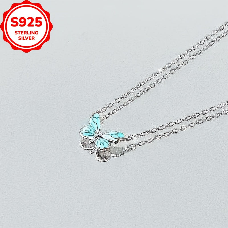 925 Low-Allergy Butterfly Glow Necklace for Women, Featuring a Blue Luminous Butterfly Pendant, Versatile And Elegant, Perfect for Gifting with an Anti-Oxidation Box.