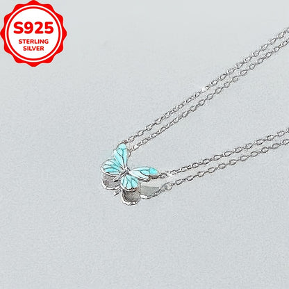 925 Low-Allergy Butterfly Glow Necklace for Women, Featuring a Blue Luminous Butterfly Pendant, Versatile And Elegant, Perfect for Gifting with an Anti-Oxidation Box.
