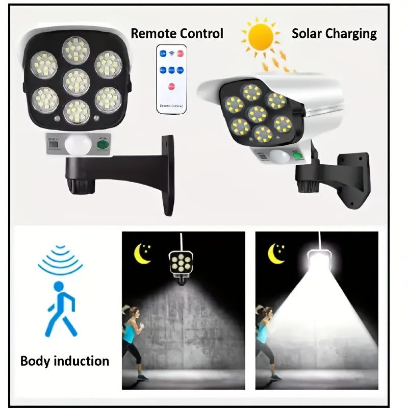 1pc Solar-Powered Motion Sensor Wall Light with LED Security Camera Design - Smart Outdoor Garden Lighting, Human Sensor Wall Lamp for Home Security & Energy Efficiency, Solar Outdoor Lights, Indoor Lighting, Modern Lighting,