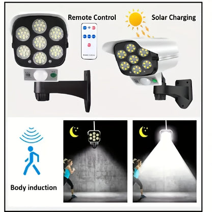 1pc Solar-Powered Motion Sensor Wall Light with LED Security Camera Design - Smart Outdoor Garden Lighting, Human Sensor Wall Lamp for Home Security & Energy Efficiency, Solar Outdoor Lights, Indoor Lighting, Modern Lighting,