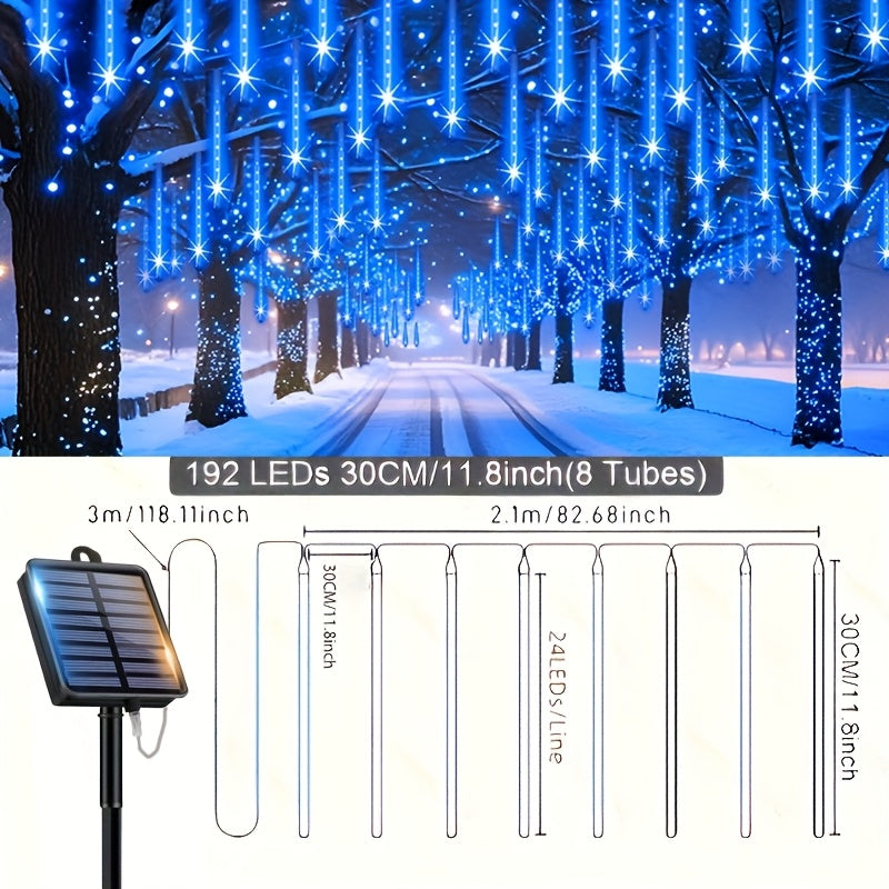 Loyyz Solar-Powered Meteor Shower Lights Outdoor - Meteor Shower Effect Garden Decorations with Solar Panel, IPX4 High Quality, for Wedding, Easter, Ramadan, Patio, Tree, Roof - Energy-Efficient LED String Lights, Out Side So