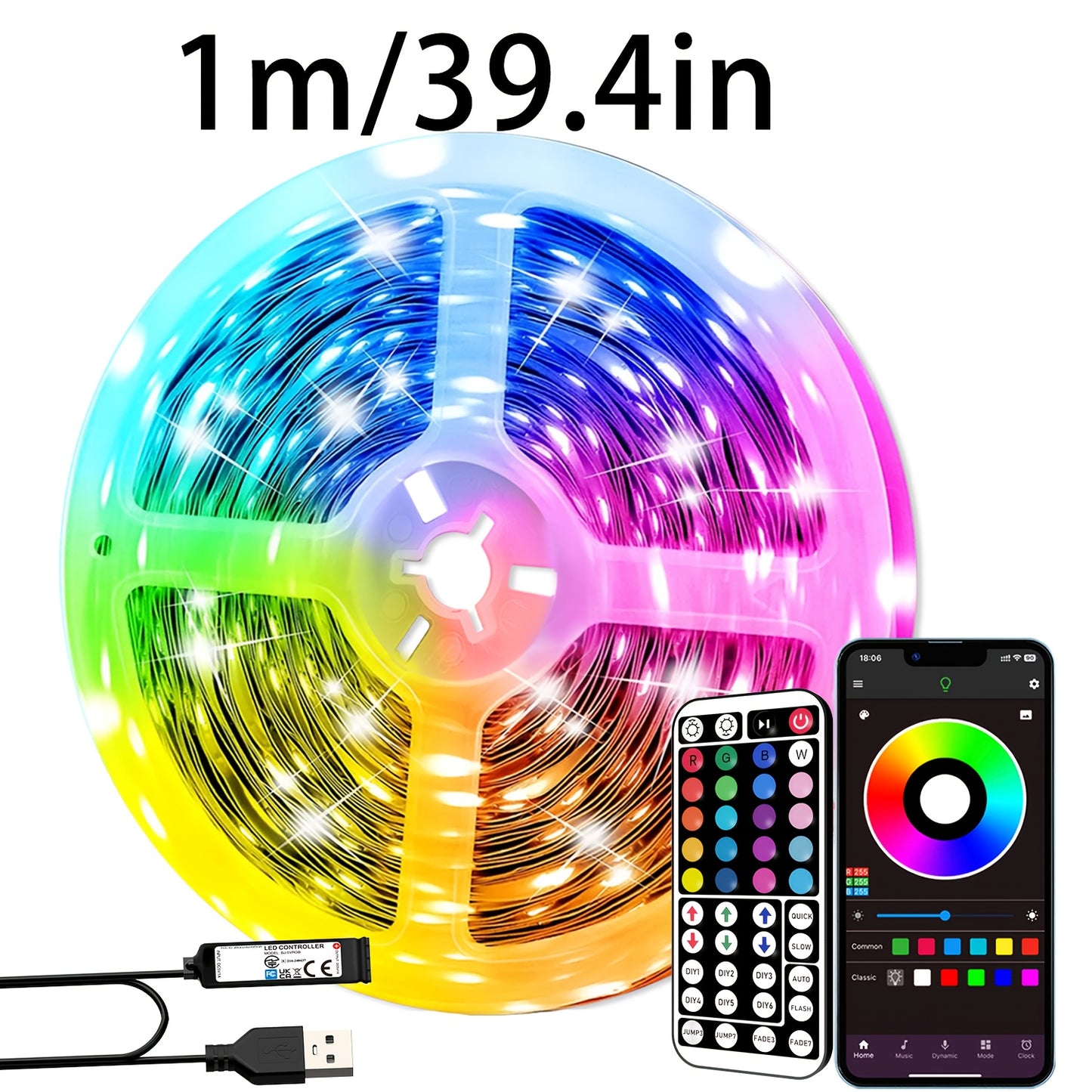 Smart Bedroom LED Lights, RGB Music Sync Bar Lights with 44-Key Remote Control