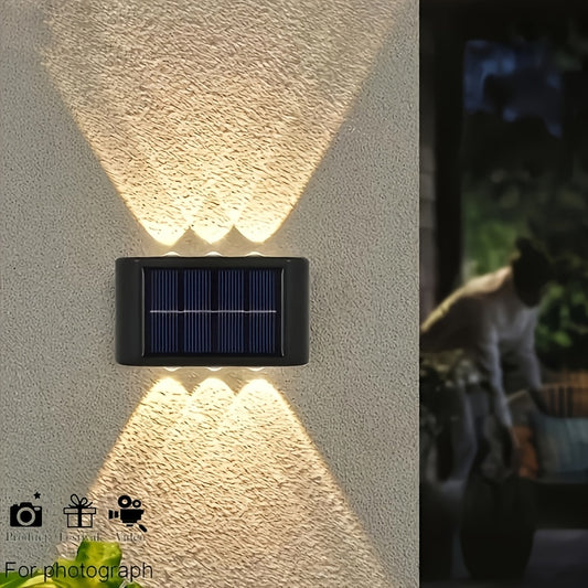 2pcs of LED solar wall lights, upper and lower lighting, solar outdoor lights, solar fence lights, suitable for courtyards, gardens, garages, swimming pools, decks, Smart Lights