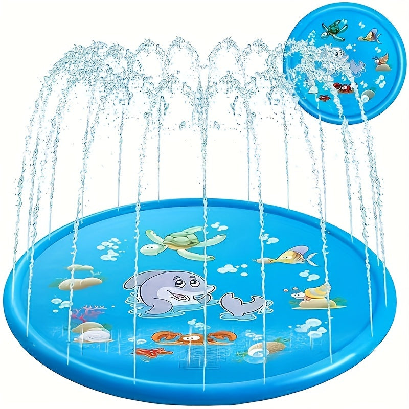 1pc Extra-Large 100.08cm Thick PVC Kids' Water Sprinkler with Marine Life Design - Perfect for Ages 6-8 | Portable & Foldable Inflatable Splash Pad for Outdoor Play, Lawn Fun & Pet Bathing | Blue | Ideal Summer Cool-Down Toy