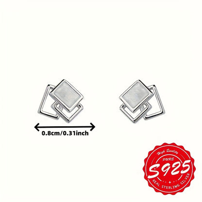 Pair of Spring/Summer S925 Sterling Silvery Geometric Square Earrings for Women, Elegant and Versatile for Casual Attire, Perfect Gift Idea, Hypoallergenic