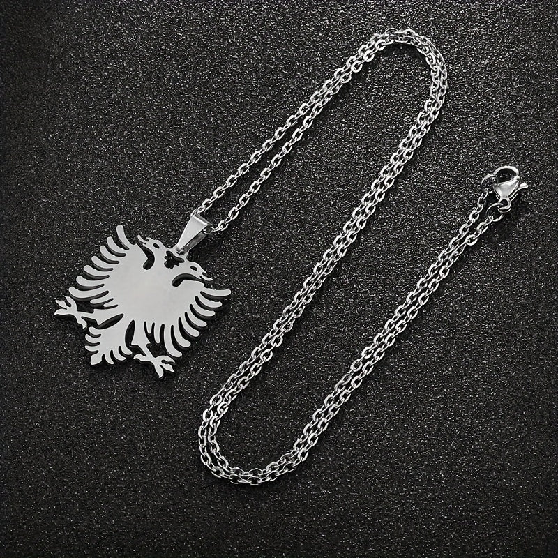 1pc Men's And Women's Party Fashion Trendy Gift, Titanium Steel Albania Eagle Pendant Necklace