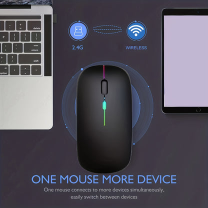 Rechargeable Wireless Mouse, LED Light Up Wireless Mouse, Portable Ergonomic Computer Wireless Mouse with 2.4G/5.0 Dual Mode Switching, Silent Button