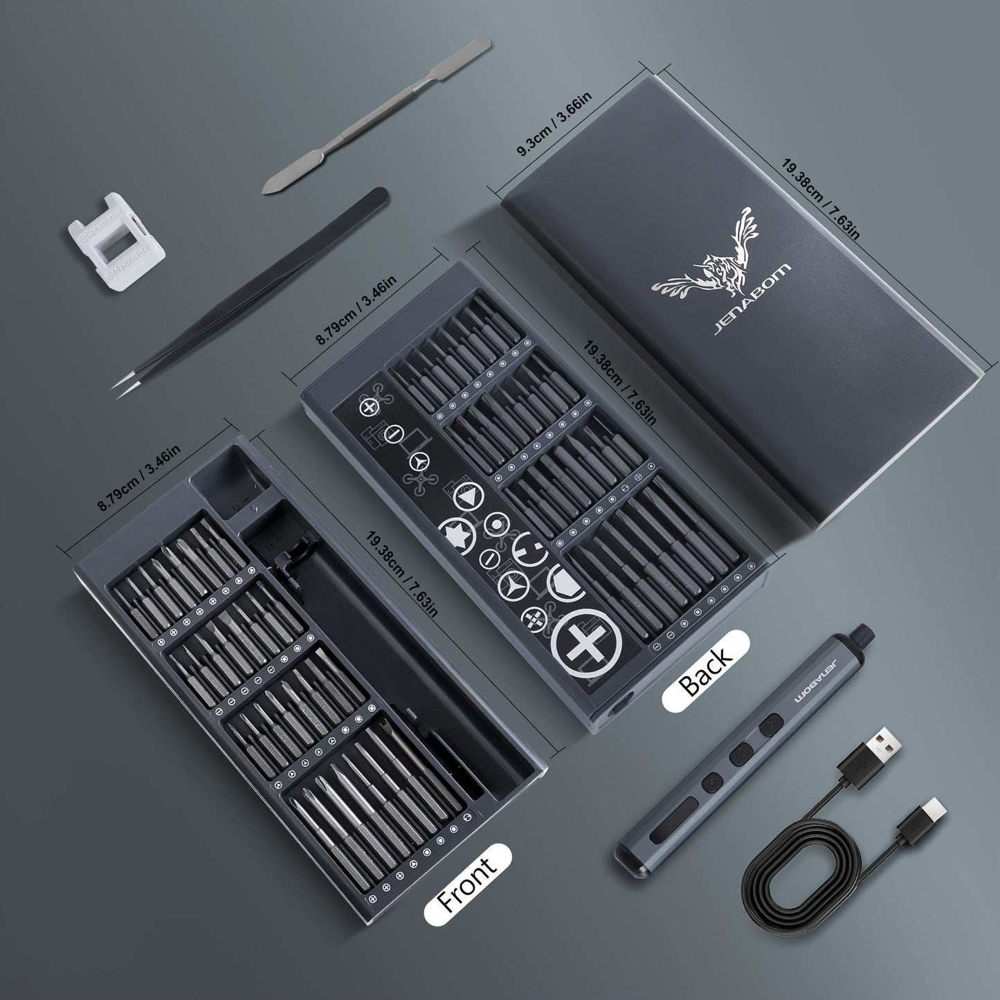 JENABOM 68 In 1 Precision Screwdriver Set Rechargeable Cordless Electric Screwdriver Set Magnetic Screwdriver Head Fast Charging with LED Light