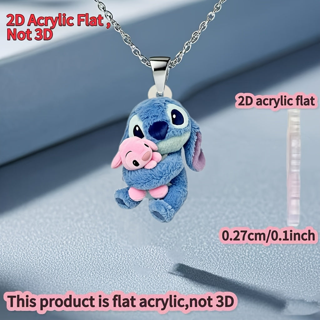 2D Flat - 1pc Stitch & Pink Stitch 2D Acrylic Flat Pendant Necklace for Women - Stylish Sweater Chain, Ideal Gift for Birthdays & Parties, 0.27cm/0.1inch, Birthday Party Accessory | Playful Design | Durable Chain, Stitch Acce