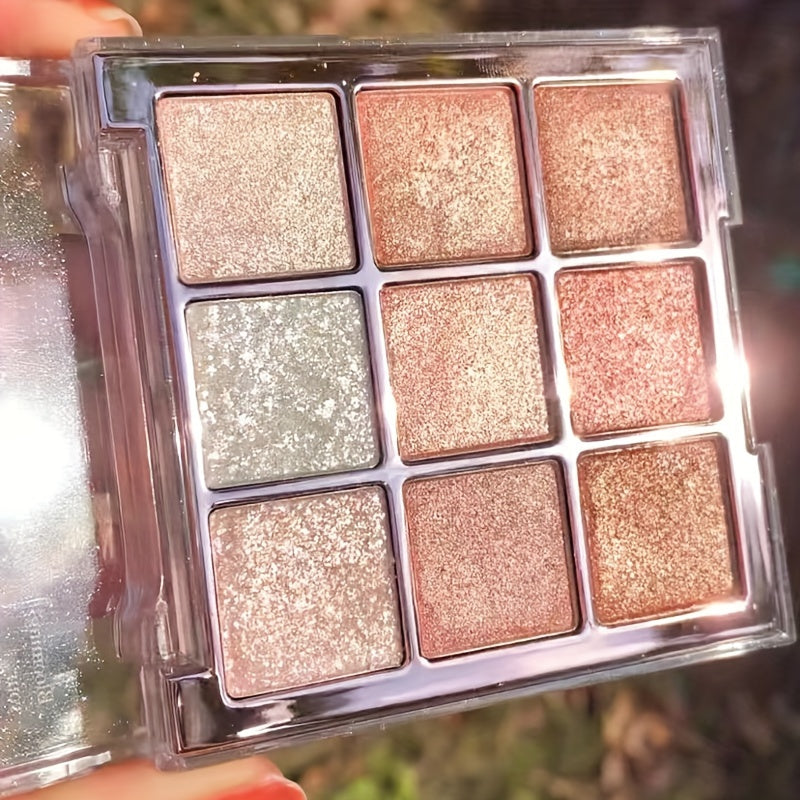 9-Color Eyeshadow Palette - Shimmery & Matte Finishes, Brown & Multicolor Tones for Daily Glam & Party Looks, Glitter Eyeshadow Palette