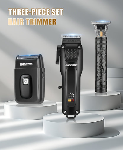 WEEME 3pcs Premium Men's Grooming Set Professional Hair Clipper Kit with Cordless Shaver Beard Trimmer LCD Display & USB Fast Charge Ideal Gift for Father's Day/Birthday/Anniversary (for Dad/Husband/Groom)