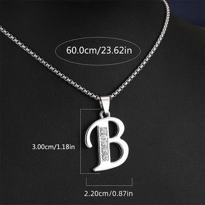 Stainless Steel Hip Hop Initial Necklace, Glass Embedded Alphabet Pendant, Daily Occasion Jewelry, Ideal Graduation Gift, All-Season Accessory, Perfect for Halloween, Daily Wear Jewelry|Hip Hop Style|Glass Embedded Lette