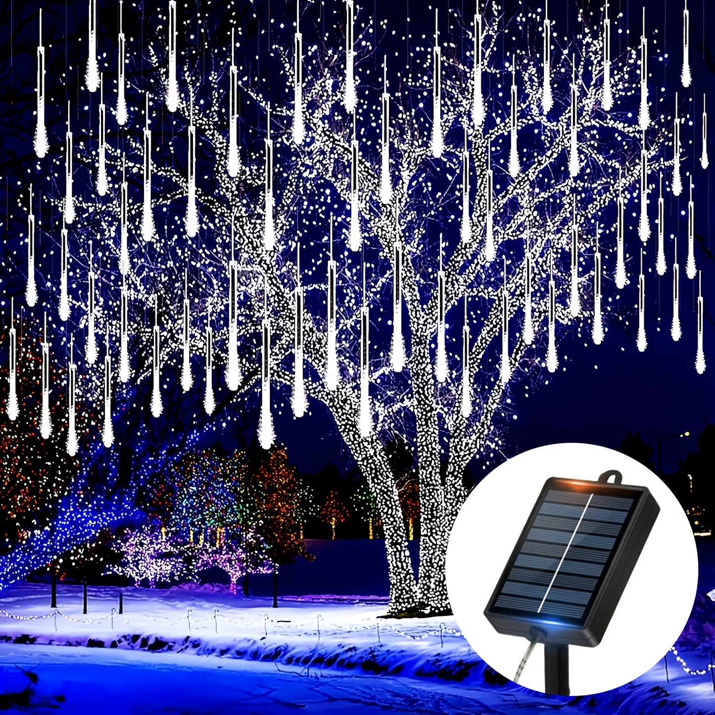 Loyyz Solar-Powered Meteor Shower Lights Outdoor - Meteor Shower Effect Garden Decorations with Solar Panel, IPX4 High Quality, for Wedding, Easter, Ramadan, Patio, Tree, Roof - Energy-Efficient LED String Lights, Out Side So