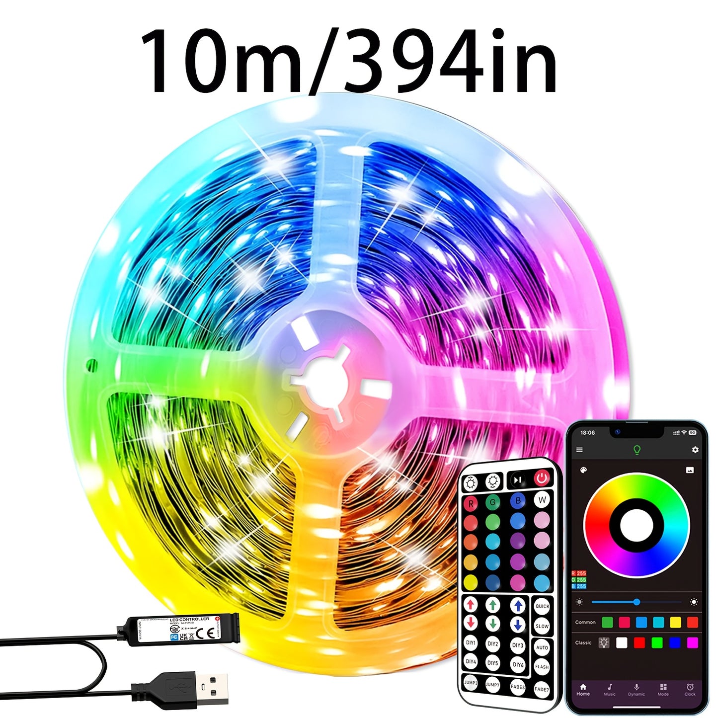 Smart Bedroom LED Lights, RGB Music Sync Bar Lights with 44-Key Remote Control
