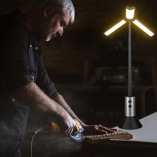 2-in-1 LED Camping Light with High Brightness Flashlight - 4 Extendable Rods, 270° Adjustable Beam, Hook Design, Removable Shade Cover, Dual Use for Switch Mode, USB Rechargeable Camping Light Holder Base, Ideal for Outdoor