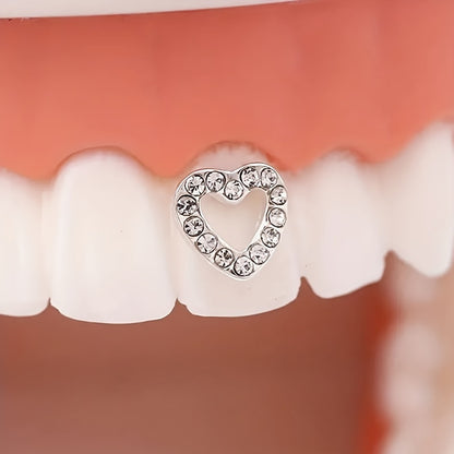 Vintage Heart Rhinestone Tooth Gem Accent, Resin Dental Jewelry, Versatile for Daily & Festival Wear, Mardi Gras Accessory, with Fits All Seasons