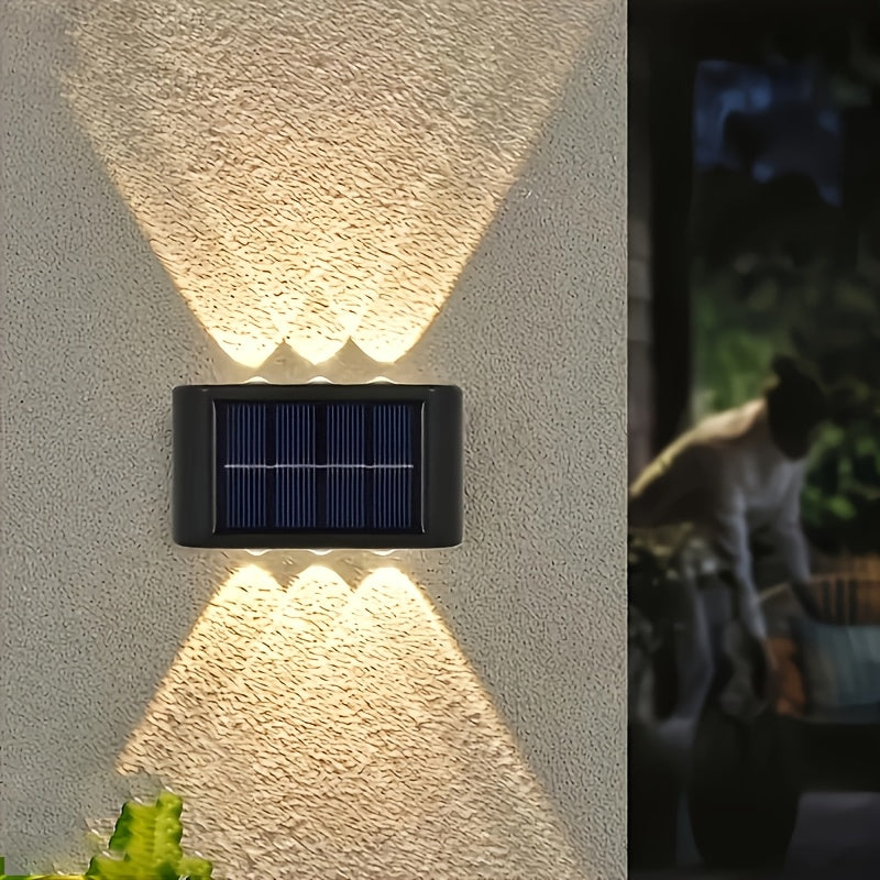 2pcs of LED solar wall lights, upper and lower lighting, solar outdoor lights, solar fence lights, suitable for courtyards, gardens, garages, swimming pools, decks, Smart Lights