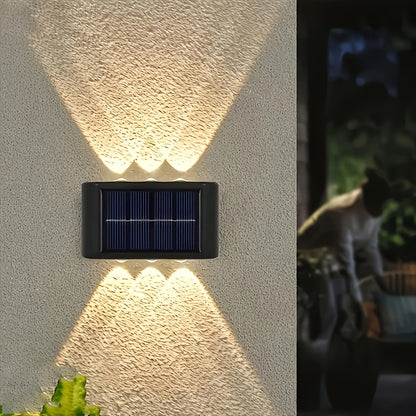 2pcs of LED solar wall lights, upper and lower lighting, solar outdoor lights, solar fence lights, suitable for courtyards, gardens, garages, swimming pools, decks, Smart Lights