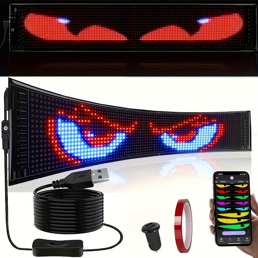 USB LED decorative light, full-color screen, creative personality, application control, 5V with App editable text pattern animation LED logo, soft screen, LED display screen, can be used in 4 seasons, with fun car decoration,