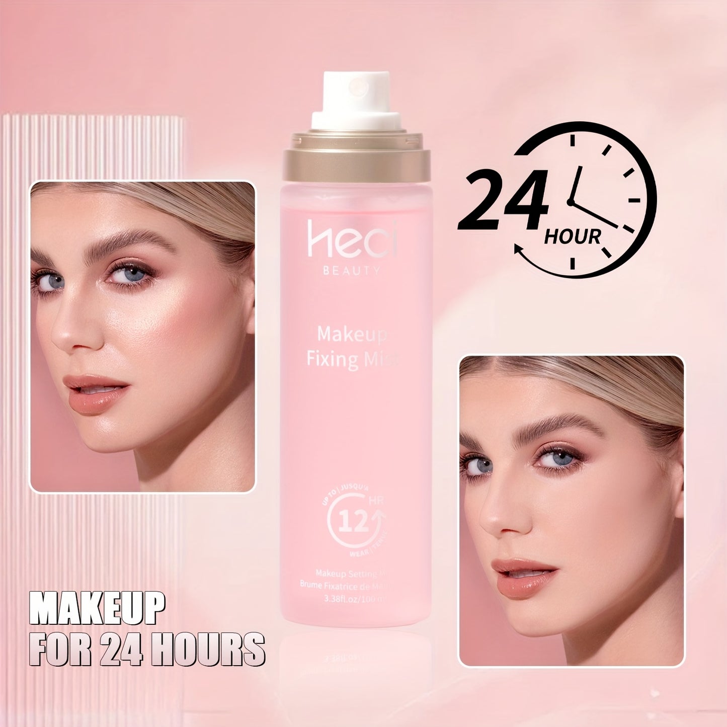 100ml/3.38fl.oz, Pink 24-Hour Oil Control Setting Spray, Waterproof and Sweat-Proof Moisturizing, Natural Makeup Effect Setting Mist, Toner Setting Spray