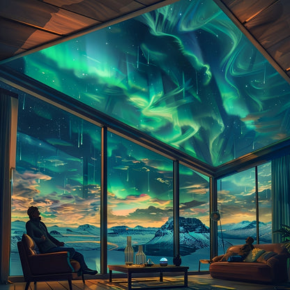 Aurora Borealis Projection Night Light - Black, Plastic, Novelty Toy for Bedroom Ambiance