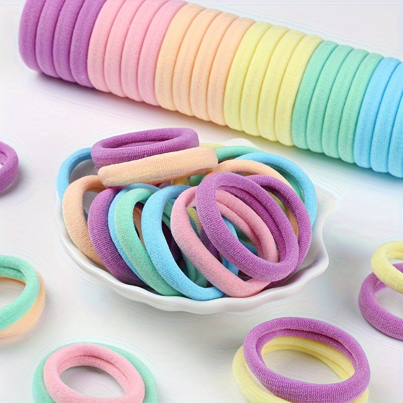 50pcs Girls' Hair Tie Rubber Band Fashion 5cm Basic Hair Ring Seamless High Elastic Towel Circle High Ponytail Durable Women's Head Tie