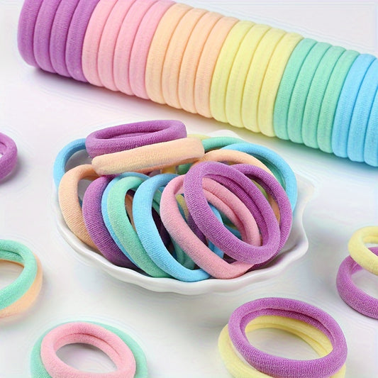 50pcs Girls' Hair Tie Rubber Band Fashion 5cm Basic Hair Ring Seamless High Elastic Towel Circle High Ponytail Durable Women's Head Tie